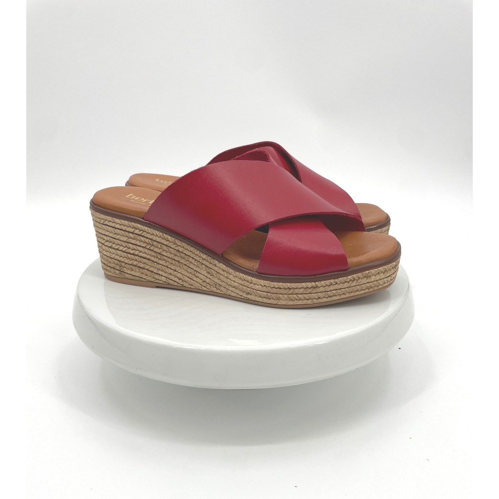 Bertuchi Wedge Sandals Women 39 Red Leather Espadrille Boho Platform Slides